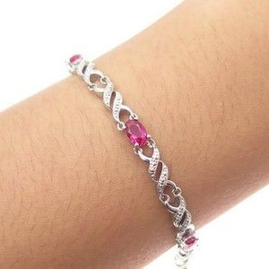 925 Sterling Silver Lab-Created Ruby Infinity Link Bracelet 7"